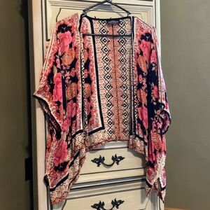 Angie floral shawl / cardigan HOT PINK orange BLACK